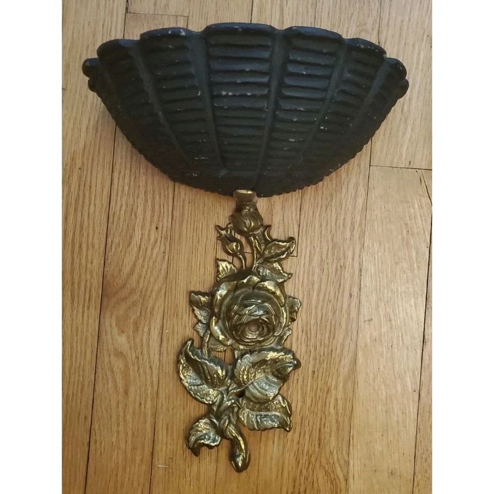 Repurposed Virginia Metalcrafters 2207 Brass Rose Curtain Tie Back Wall Shelves